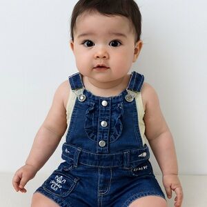 Shelter Baby Overalls Sz 6-12 Months. 100% Cotton Ruffle Sustainable Material